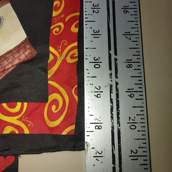 Brighton Scarf Purse Wrap Silk Accessories Design Red Yellow Border Signature - Picture 8 of 10